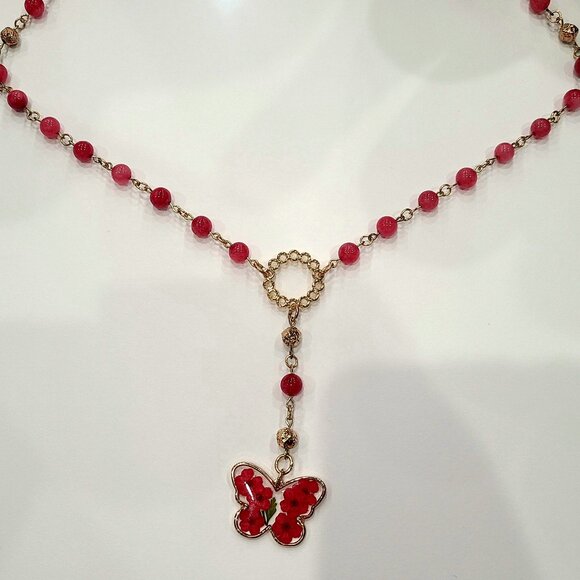 Strawberry Quartz Y Necklace - Picture 1 of 2
